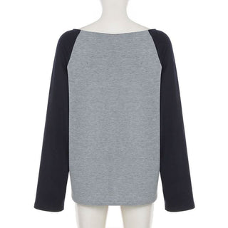 long sleeve "NEW YORK" print contrast top