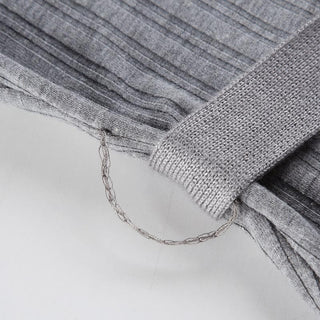 Turnover collar long sleeve ribbed belt top