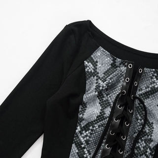 Long sleeve print lace up top