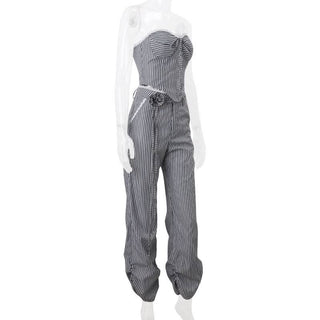 Sweetheart neck lace hem striped lace up tube top