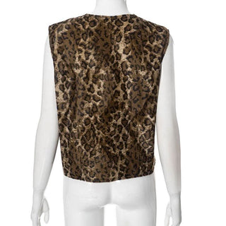 Leopard print v neck hollow out sleeveless vest cut out top