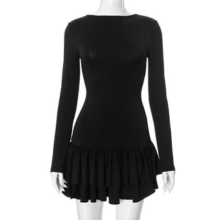 Ruched long sleeve crewneck solid mini dress