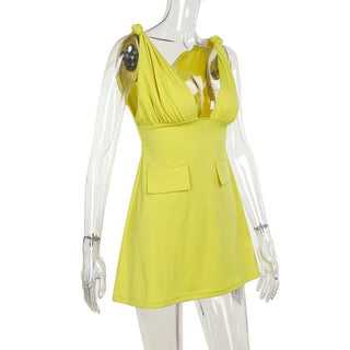 V neck ruched solid cami mini dress