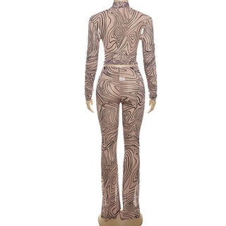 Long sleeve high neck ripple ruched pant set