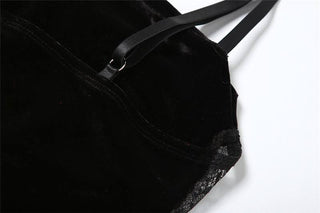 Velvet ruched lace gloves cami mini dress