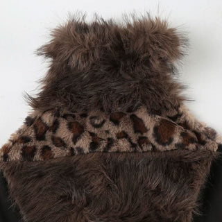 Halter high neck fluffy leopard print top