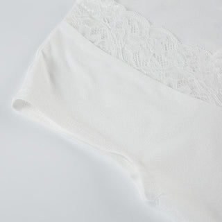 V neck cap sleeve lace hem top