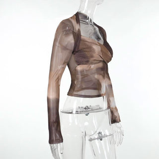 Long sleeve tie dye mesh top