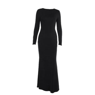 Long sleeve hollow out buckle crewneck cut out maxi dress