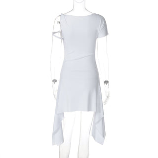 Off shoulder solid ruffle mini dress