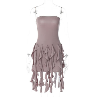 Ruffle backless sleeveless solid tube mini dress
