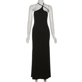Halter Hollow out irregular solid cut out maxi dress