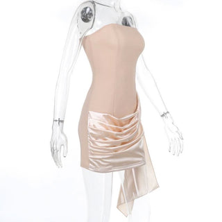 Ruched satin irregular tube mini dress