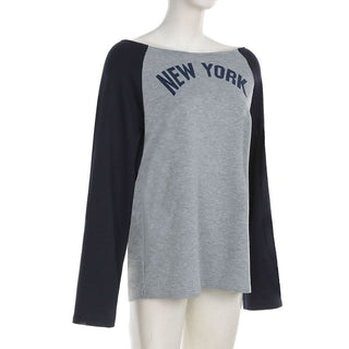 long sleeve "NEW YORK" print contrast top
