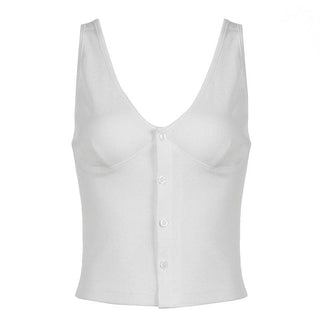 Sleeveless v neck button solid top