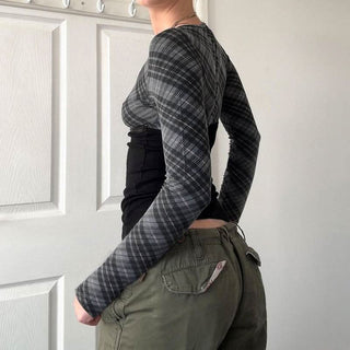 Long sleeve striped print v neck bowknot ribbon top