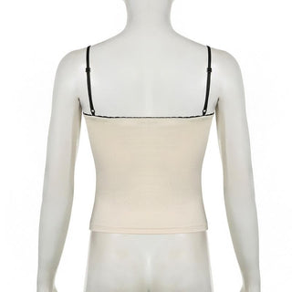 Lace hem button stitch bowknot cami top