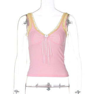 Lace hem self tie cami top