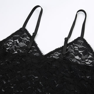 Lace see through solid v neck cami top