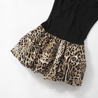 Leopard print patchwork ruched tube mini dress