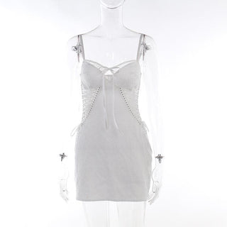Bowknot sweetheart neck lace lace up textured cami mini dress
