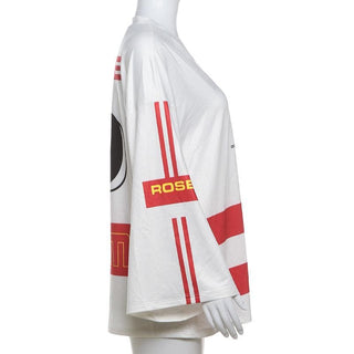 Long sleeve v neck letter print contrast top