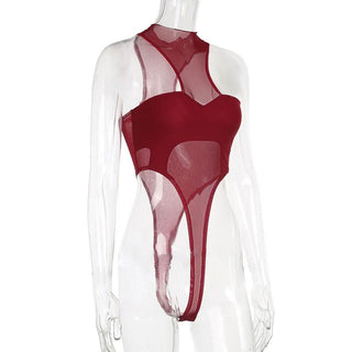 Crewneck mesh solid button bodysuit