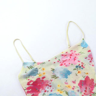 Cowl neck flower print sheer mesh cami top