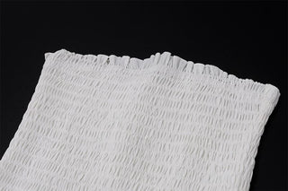 Smocked ruched lace patchwork tube midi dress