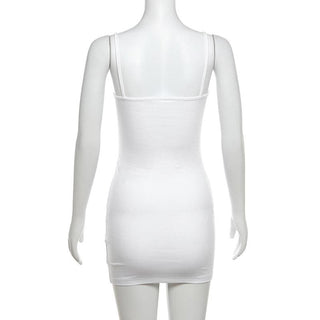 U neck body print hollow out cami cut out mini dress