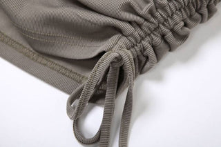 Hoodie ruched drawstring hollow out cut out mini dress