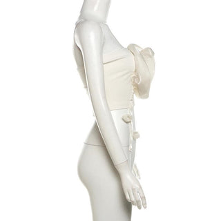 Flower applique backless solid tube top