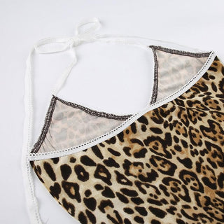 Leopard print halter v neck flower applique cami top