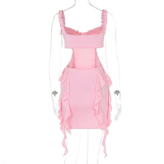 Sweetheart neck ruffle hollow out cami cut out mini dress
