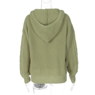 Hoodie long sleeve knitted solid v neck top-final-sale