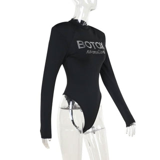 Crewneck long sleeve padded beaded bodysuit