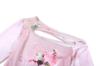Long flared sleeve sheer mesh print top