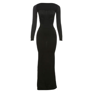 Long sleeve u neck hollow out cut out maxi dress