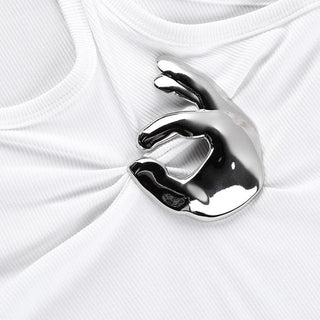 Metal applique ruched solid tank top