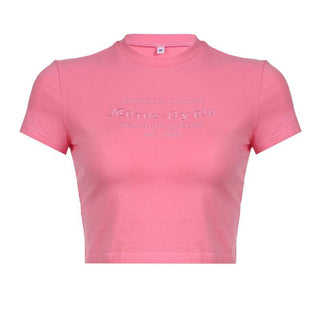 Short sleeve letter embroidery crop top