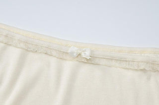 Long sleeve off shoulder bowknot lace hem backless top
