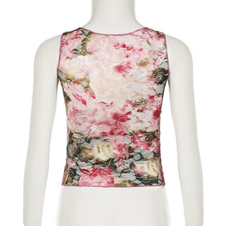 Lace v neck flower pattern stitch tank top