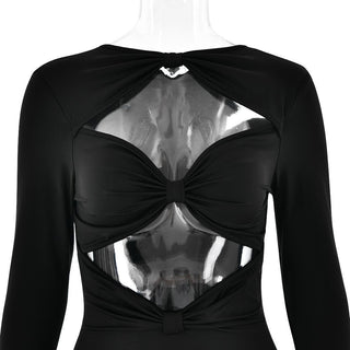 Long sleeve hollow out ruched solid jumpsuit