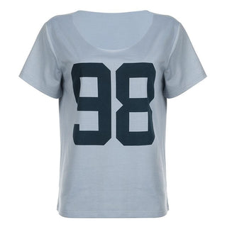 Short sleeve round neck "98" print top