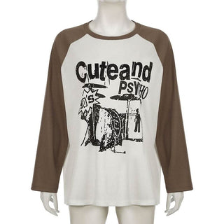 Crewneck long sleeve contrast letter print top