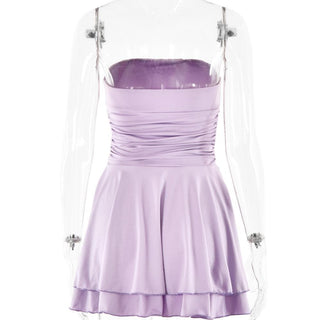 Ruched backless solid ruffle tube mini dress