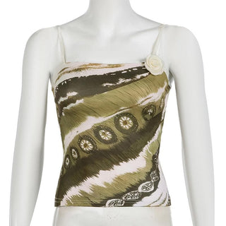 Print flower applique adjustable cami top