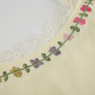 U neck ribbed embroidery ruffle cami top