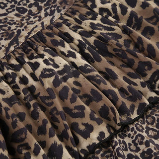 Leopard print v neck ruffle ruched midi dress