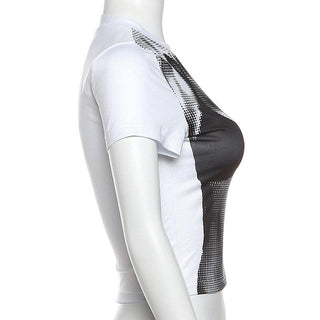 Short sleeve crewneck body print crop top
